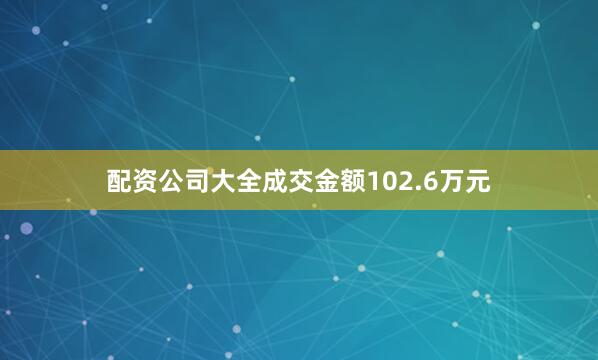 配资公司大全成交金额102.6万元